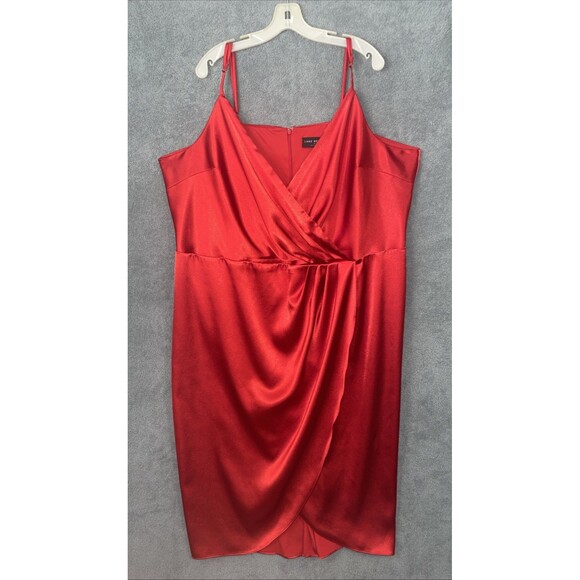 Lane Bryant Dress Womens 28 Red Midi Faux Wrap Cocxktail Glam Holiday Party - Picture 1 of 12
